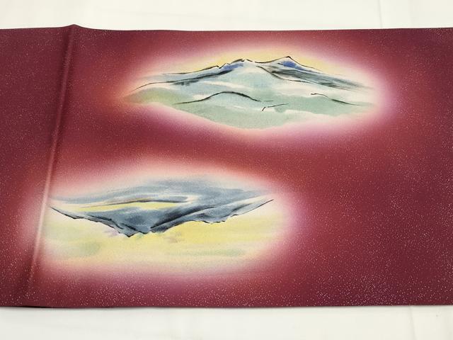 平和屋着物▼榎木孝明　太鼓柄袋帯　手描き　遠山文　銀通し地　正絹　逸品　AABF7904wj - Image 5