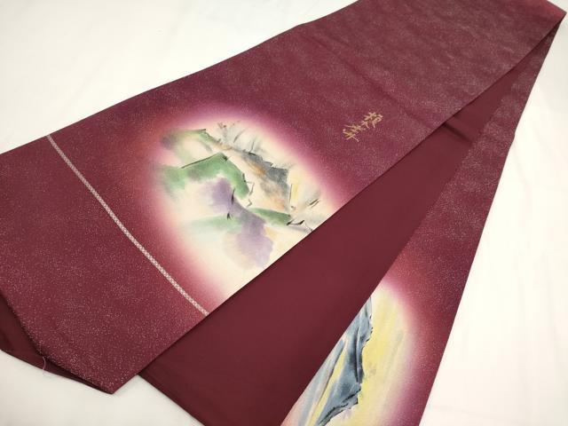 平和屋着物▼榎木孝明　太鼓柄袋帯　手描き　遠山文　銀通し地　正絹　逸品　AABF7904wj - Image 6