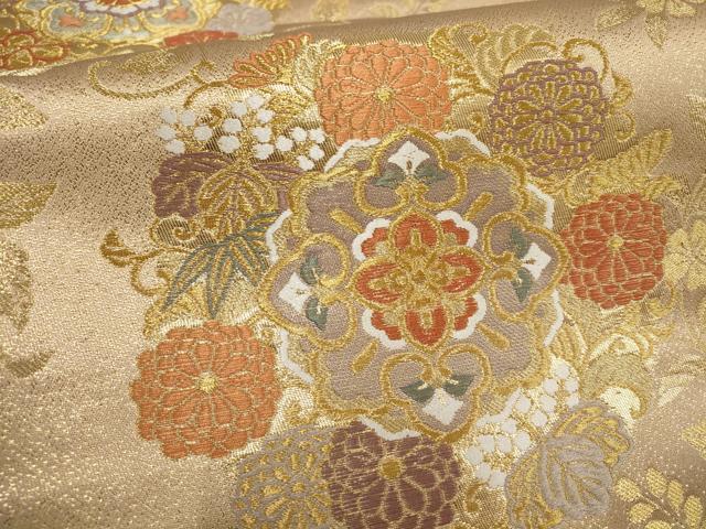 平和屋着物▼六通柄袋帯　花蝶丸文　金糸　正絹　逸品　AABF7906wj - Image 3