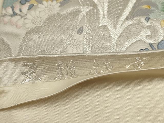 平和屋着物▼六通柄袋帯　唐織　王朝鏡裏　花鳥文　銀糸　正絹　逸品　AABF7918wj - Image 4