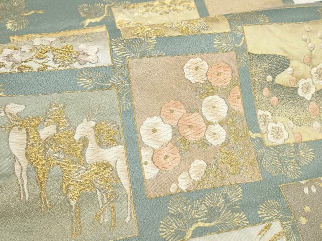 平和屋着物▼西陣　都織物謹製　六通柄袋帯　唐織　唐俑箔　色紙飛鶴花文　金銀糸　正絹　逸品　AABF7946wj - Image 3