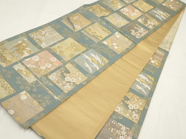 平和屋着物▼西陣　都織物謹製　六通柄袋帯　唐織　唐俑箔　色紙飛鶴花文　金銀糸　正絹　逸品　AABF7946wj - Image 5