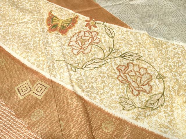 平和屋着物●訪問着　駒刺繍　花蝶文　金彩　正絹　逸品　AABF9020ck - Image 4