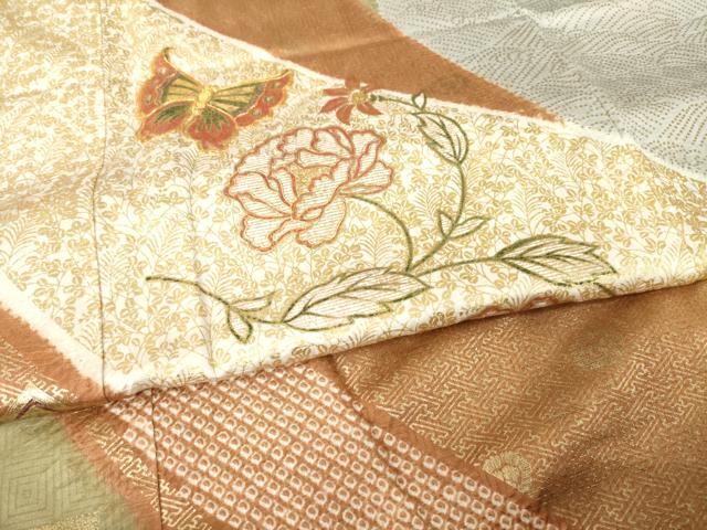 平和屋着物●訪問着　駒刺繍　花蝶文　金彩　正絹　逸品　AABF9020ck - Image 5