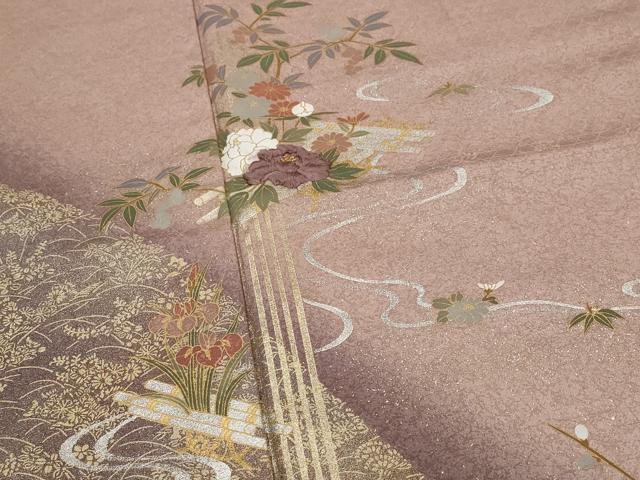 平和屋着物■訪問着　刺繍　草花文　暈し染め　金糸　金銀彩　正絹　逸品　AABG3065st - Image 4