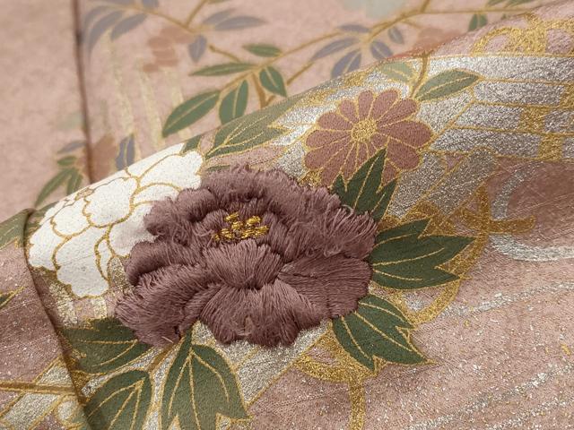 平和屋着物■訪問着　刺繍　草花文　暈し染め　金糸　金銀彩　正絹　逸品　AABG3065st - Image 5