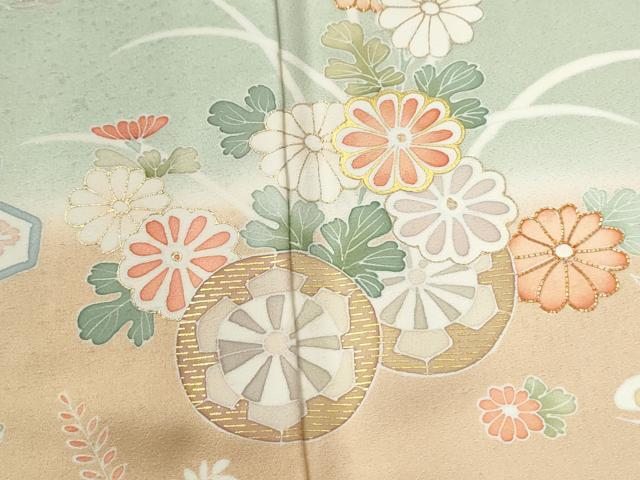 平和屋着物●訪問着　駒刺繍　花車文　暈し染め　金彩　正絹　逸品　未使用　CABC6724yc - Image 3