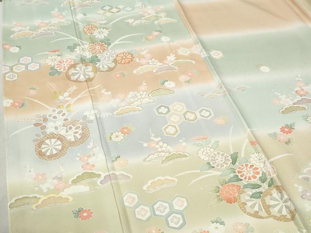 平和屋着物●訪問着　駒刺繍　花車文　暈し染め　金彩　正絹　逸品　未使用　CABC6724yc - Image 4