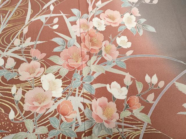 平和屋着物●訪問着　鷺流水草花文　金彩　正絹　逸品　CABD0221ut - Image 3