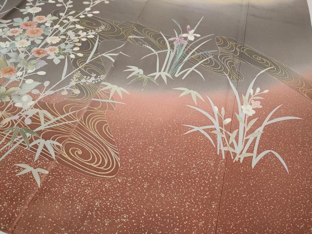 平和屋着物●訪問着　鷺流水草花文　金彩　正絹　逸品　CABD0221ut - Image 5