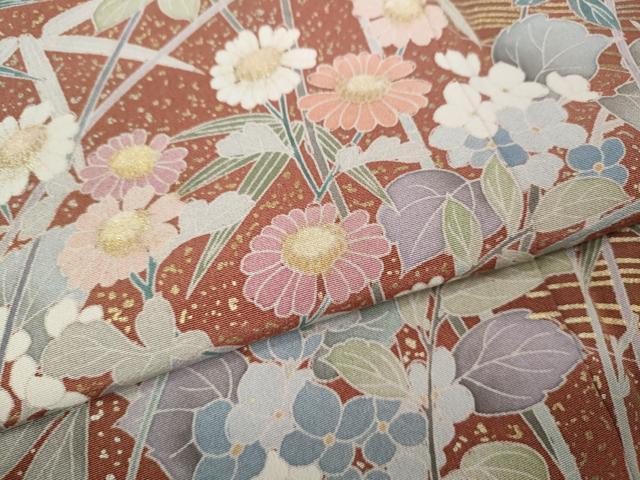 平和屋着物●訪問着　鷺流水草花文　金彩　正絹　逸品　CABD0221ut - Image 6