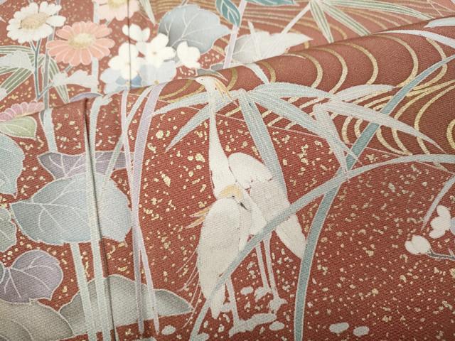 平和屋着物●訪問着　鷺流水草花文　金彩　正絹　逸品　CABD0221ut - Image 7