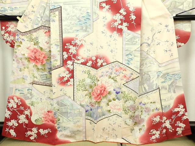 平和屋着物■豪華振袖　風景草花文　暈し染め　正絹　逸品　DABC0438sf - Image 3