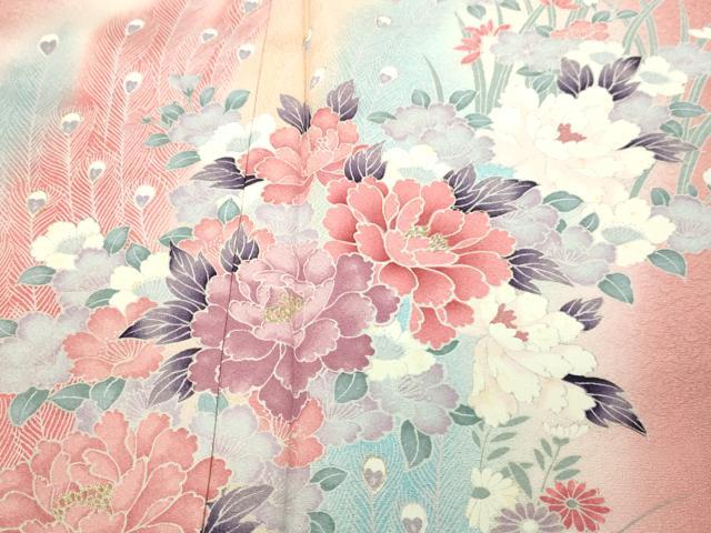 平和屋着物■訪問着　孔雀花文　暈し染め　金彩　正絹　逸品　DABC0440sf - Image 4