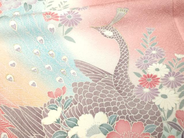 平和屋着物■訪問着　孔雀花文　暈し染め　金彩　正絹　逸品　DABC0440sf - Image 5