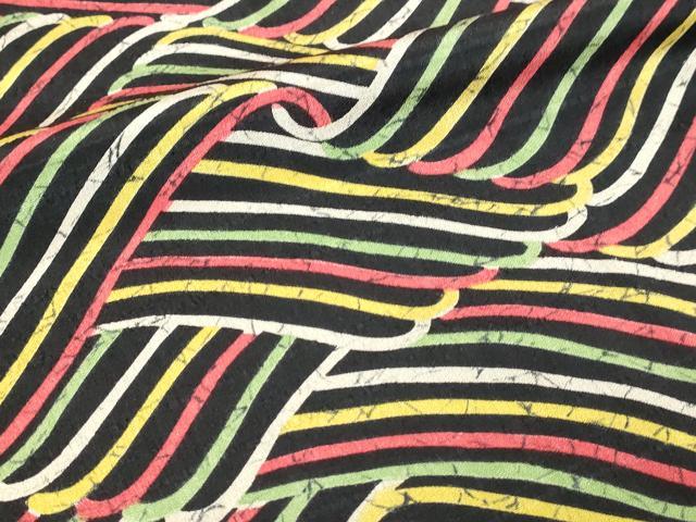 平和屋着物■上質な小紋　立波文　黒地　正絹　逸品　DABC0450sf - Image 4