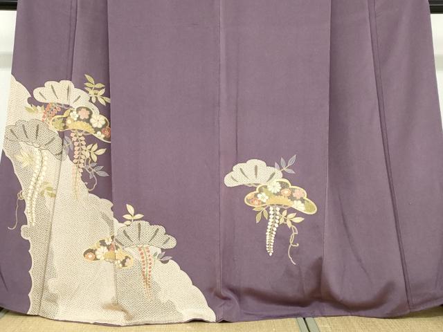 平和屋着物●訪問着　草花松文　金彩　鬼しぼ縮緬　正絹　逸品　DABC2079ud - Image 4