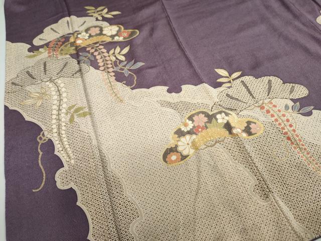 平和屋着物●訪問着　草花松文　金彩　鬼しぼ縮緬　正絹　逸品　DABC2079ud - Image 5