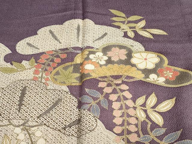 平和屋着物●訪問着　草花松文　金彩　鬼しぼ縮緬　正絹　逸品　DABC2079ud - Image 6