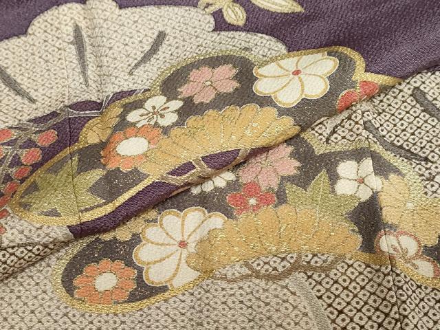 平和屋着物●訪問着　草花松文　金彩　鬼しぼ縮緬　正絹　逸品　DABC2079ud - Image 7