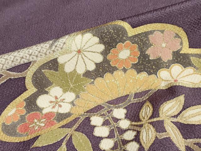 平和屋着物●訪問着　草花松文　金彩　鬼しぼ縮緬　正絹　逸品　DABC2079ud - Image 8