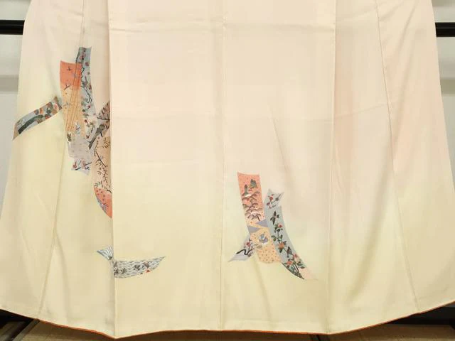 平和屋着物▼訪問着　総刺繍　短冊人物風景花鳥文　暈し染め　金糸　正絹　逸品　DABC2151ud - Image 4