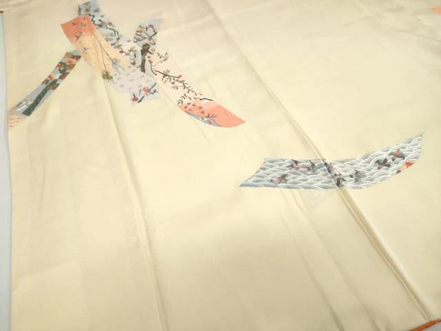 平和屋着物▼訪問着　総刺繍　短冊人物風景花鳥文　暈し染め　金糸　正絹　逸品　DABC2151ud - Image 5