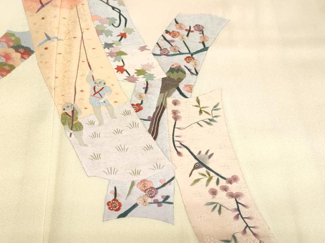 平和屋着物▼訪問着　総刺繍　短冊人物風景花鳥文　暈し染め　金糸　正絹　逸品　DABC2151ud - Image 6