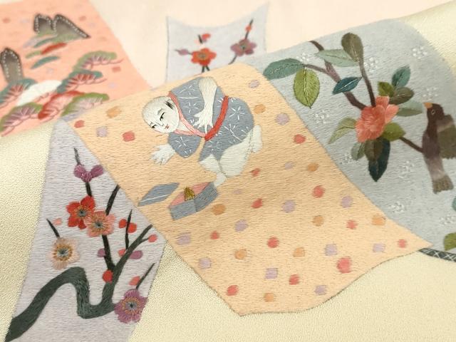 平和屋着物▼訪問着　総刺繍　短冊人物風景花鳥文　暈し染め　金糸　正絹　逸品　DABC2151ud - Image 8