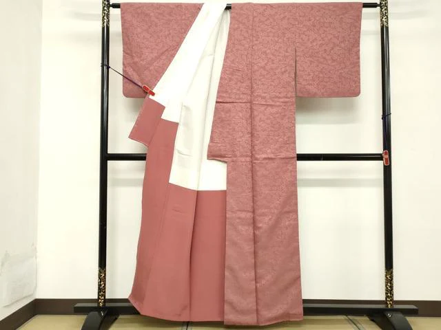 平和屋着物■上質な色無地　舞花地紋　退紅色　正絹　逸品　DABC4947cd - Image 3