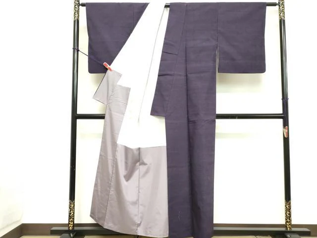 平和屋着物■上質な紬　深紫色　正絹　逸品　DABC4948cd - Image 3