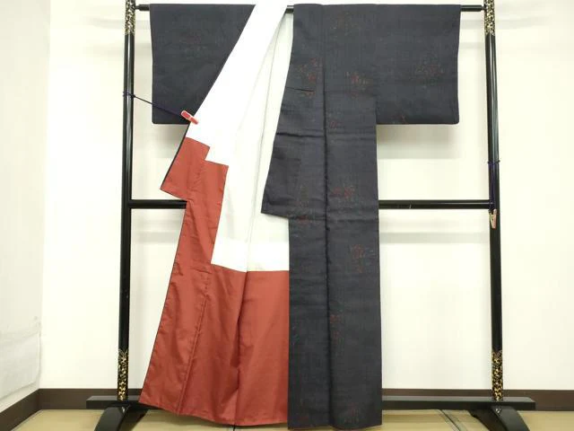 平和屋着物■上質な小紋　紬地　草花文　正絹　逸品　DABC4953cd - Image 3