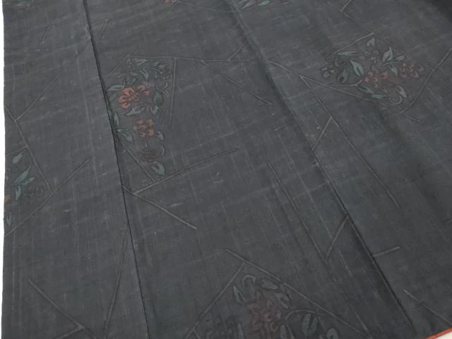 平和屋着物■上質な小紋　紬地　草花文　正絹　逸品　DABC4953cd - Image 4