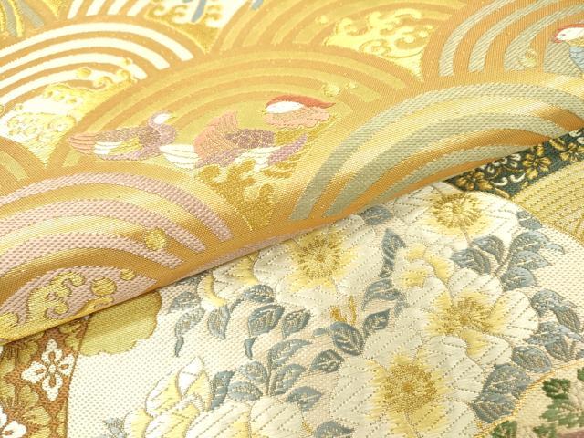 平和屋着物▼六通柄袋帯　唐織　鴛鴦吉祥花文　金糸　正絹　逸品　DABC6355fe - Image 3