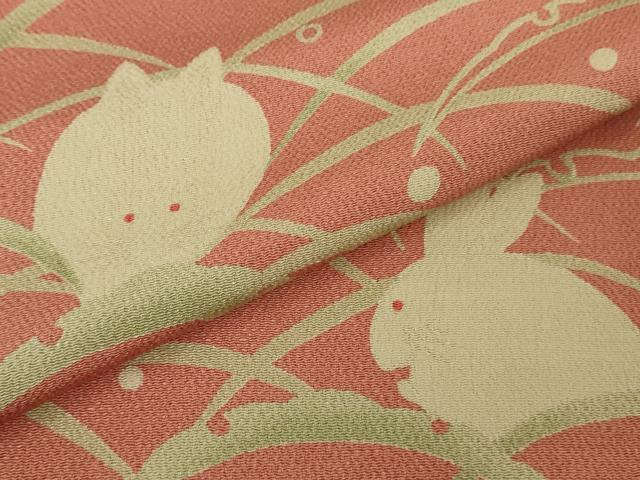 平和屋着物●極上　青山みとも　付下げ小紋　雪芝　兎　うさぎ　退紅色地　鬼しぼ縮緬　逸品　DZAB4388kh6 - Image 7
