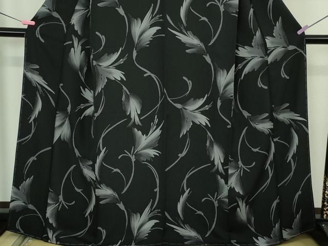 平和屋着物●極上　小紋　枝花文　黒地　逸品　未使用　DZAB4402kh6 - Image 4